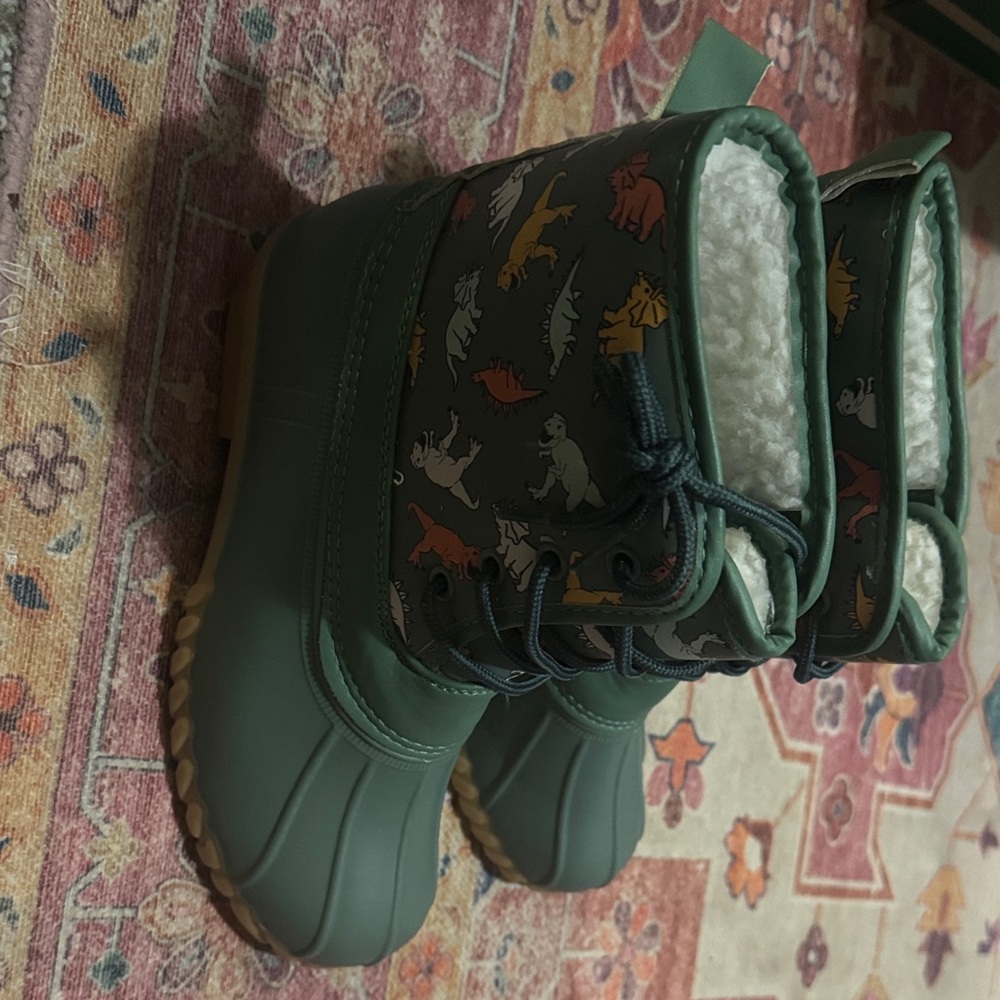 Green Kids' Dino Print Winter Boots